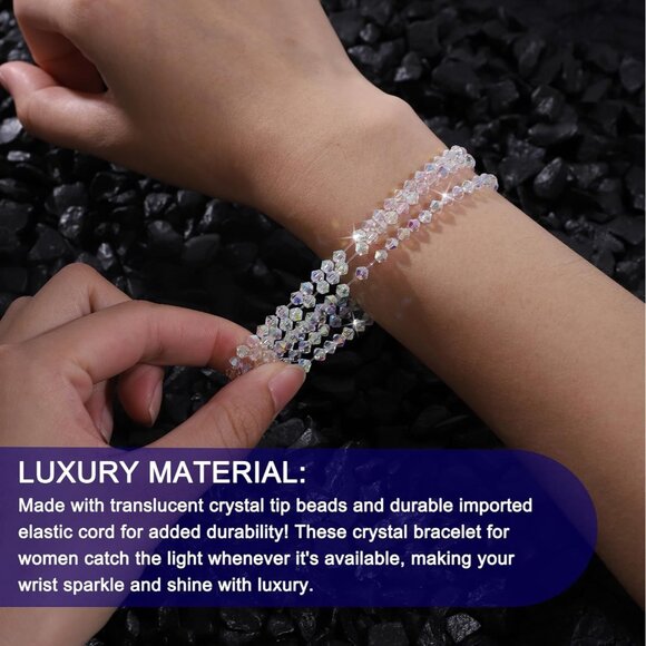 Austrian Crystal Stackable Bracelets Set for Women, 3 Pcs, 7-Inch - Picture 5 of 6